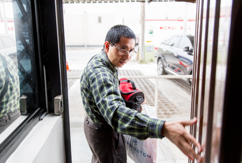 Sandro Lopez (37) is seen leaving the CSI factory in Ventanilla district, Lima. Peru. 11.8.2018