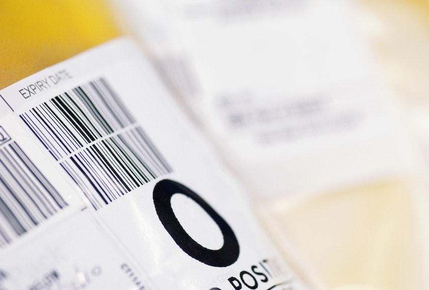 Photograph of a bag of blood plasma.