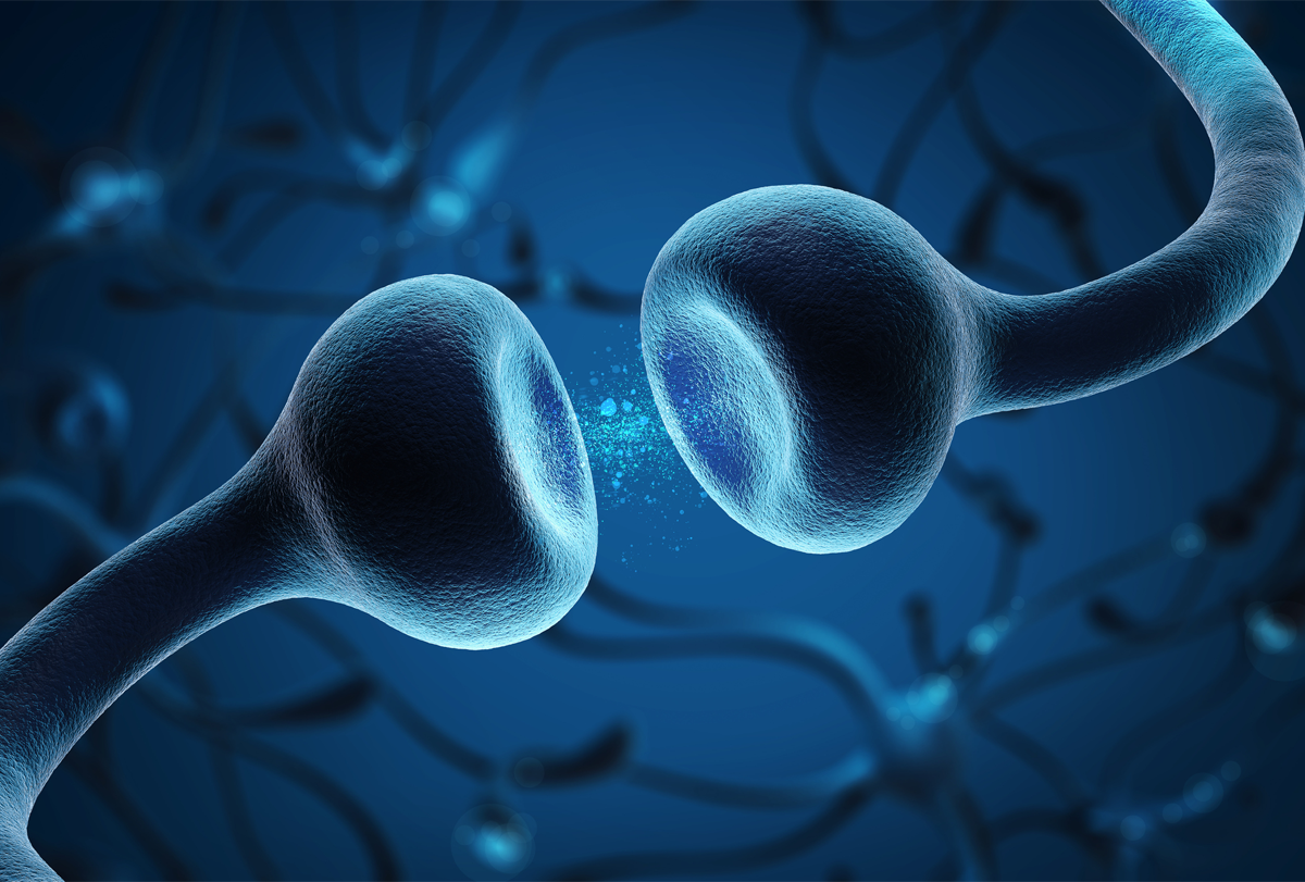 Illustration of a neuron cell with electrical pulses.