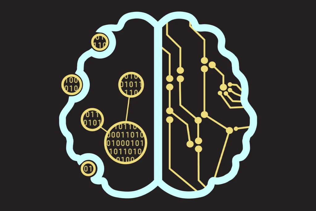 Logo for the "Brain Inspired" podcast: a blue outline of a brain with circuitry in one hemisphere and binary code in the other.