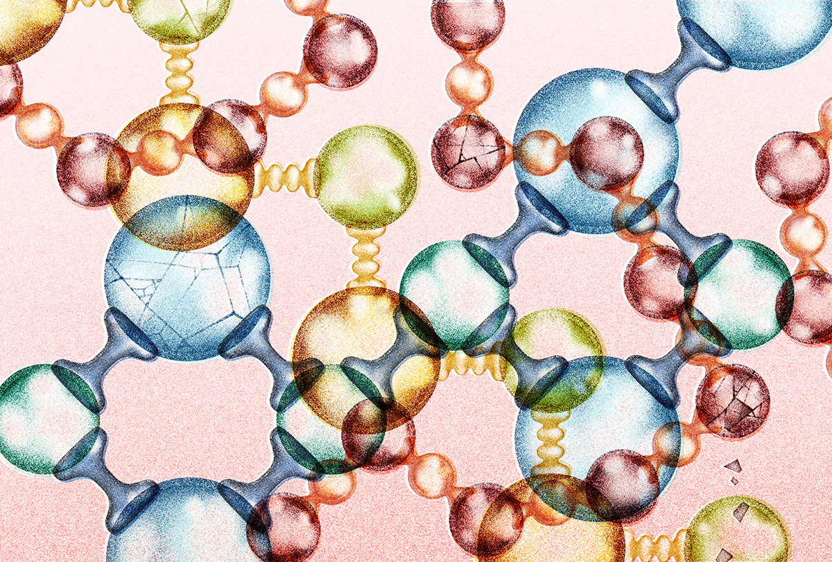 Colorful illustration of a latticework of proteins.