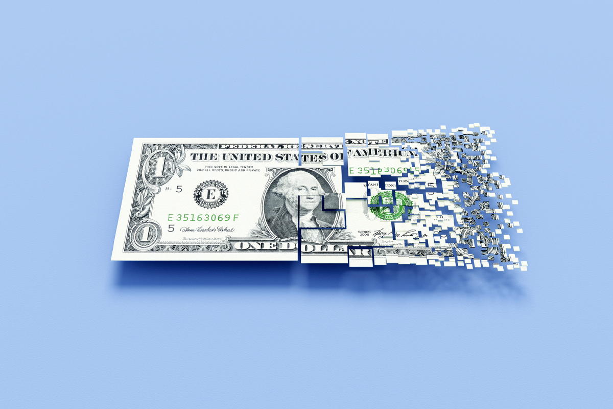 Image of a disintegrating dollar bill.