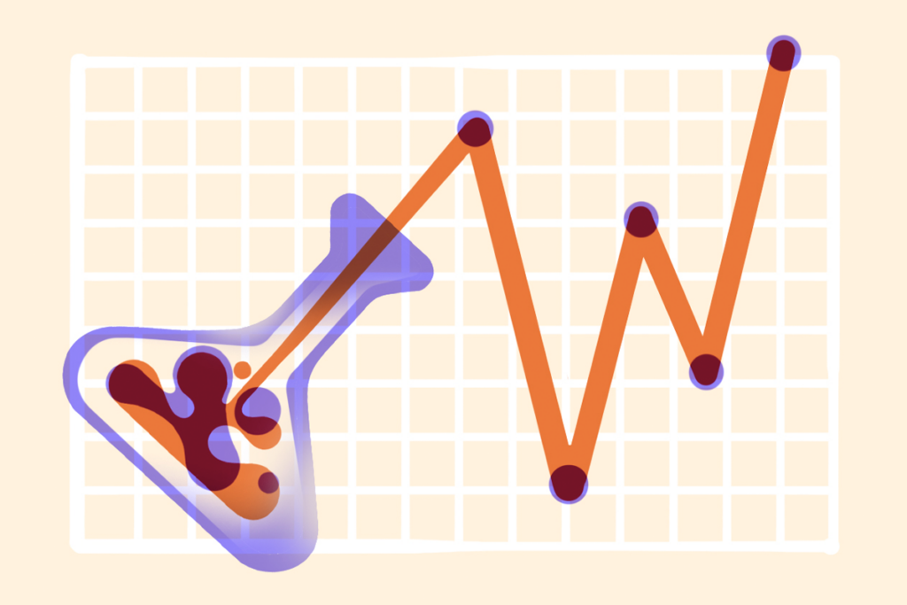 Illustration of a line graph emanating from a beaker.