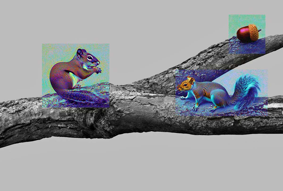 Image of squirrels on a branch.