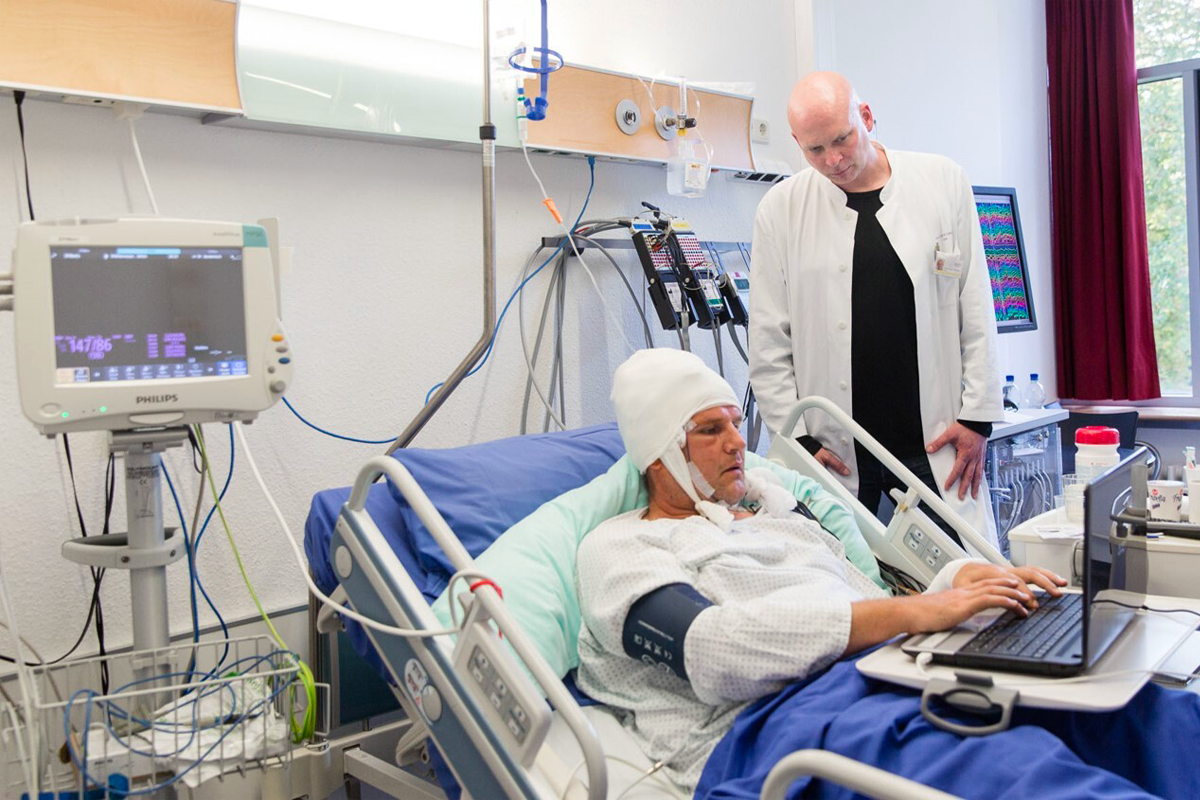 Patient being administered an EEG test.